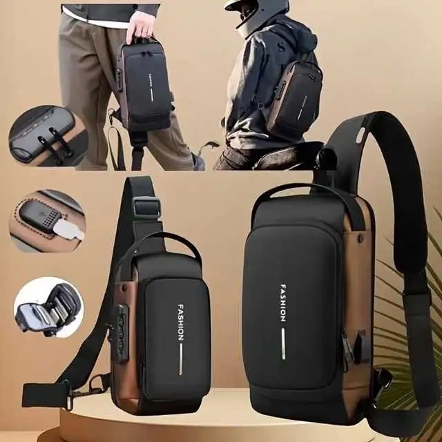 Mens Malfunction Anti-theft USB Shoulder Bag
